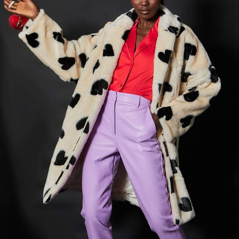 Jayley White Lola Love Heart Faux Fur Coat