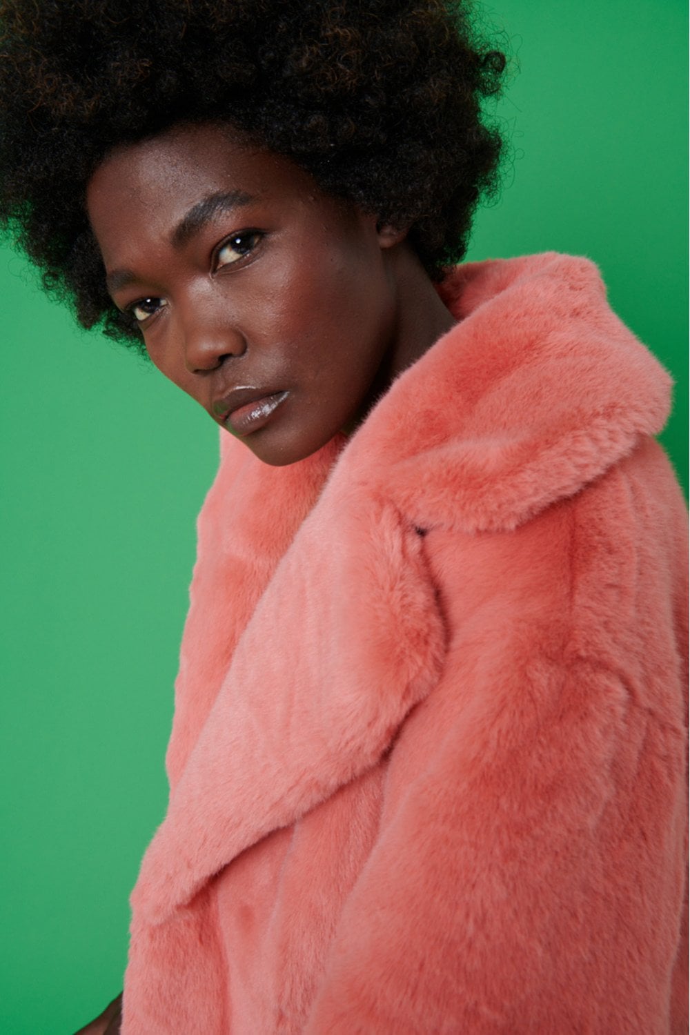Jayley Pink Cropped Faux fur coat