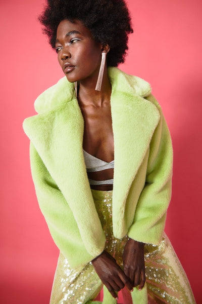 Jayley Lime Faux fur cropped coat