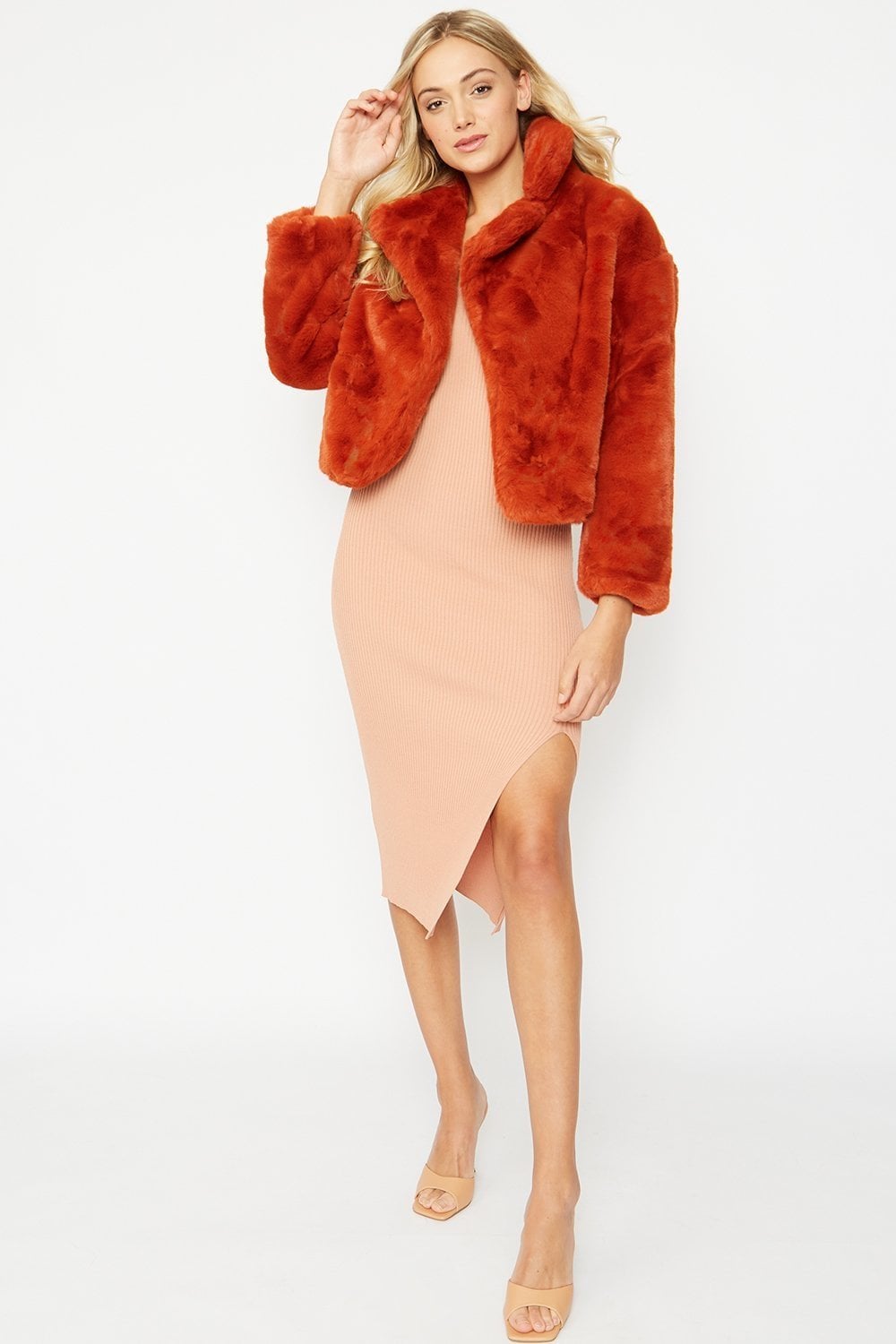 Jayley Orange Faux Fur Cropped Coat