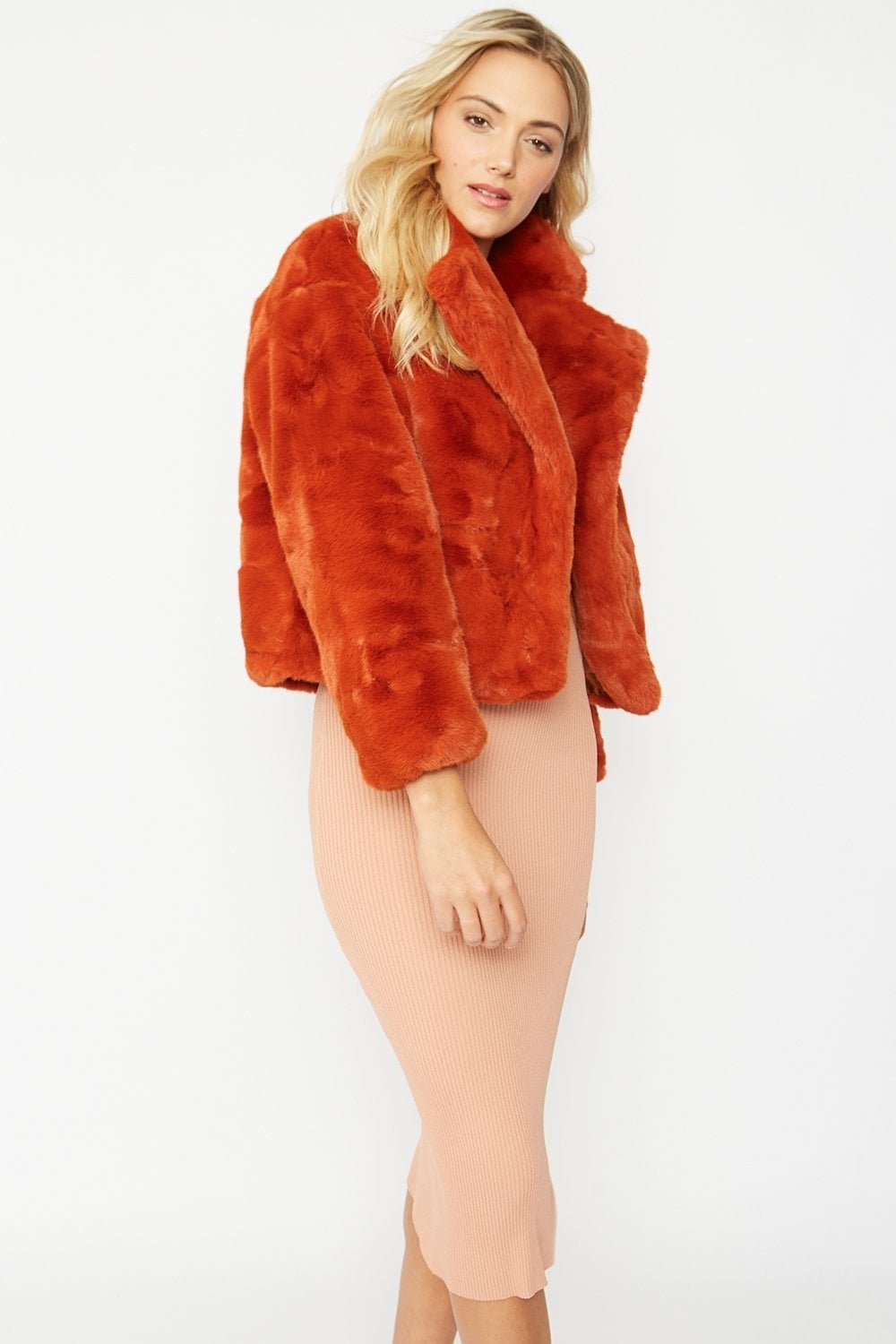 Jayley Orange Faux Fur Cropped Coat