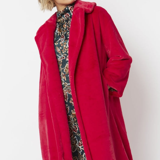Jayley Pink Faux Fur Maxi Coat