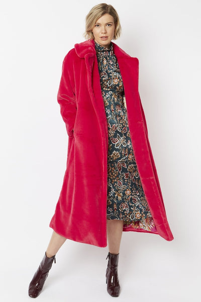 Jayley Pink Faux Fur Maxi Coat