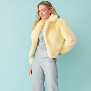 Jayley Yellow Faux Fur cropped coat