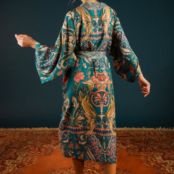 Powder Decorative Damask Kimono Gown
