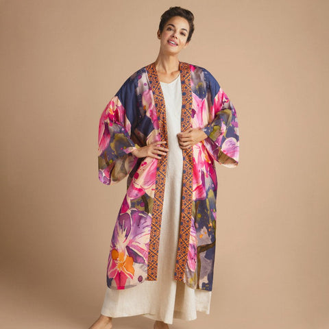 Powder Denim Orchid Long Kimono Gown
