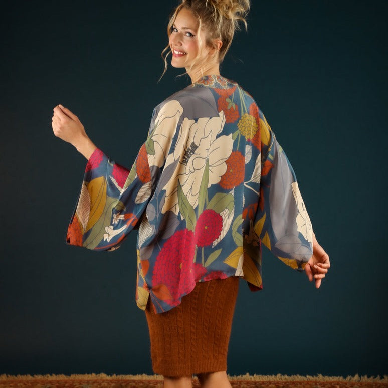 Powder Winter Floral Kimono Jacket short - Heather