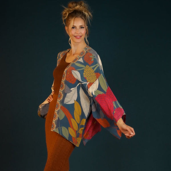 Powder Winter Floral Kimono Jacket short - Heather